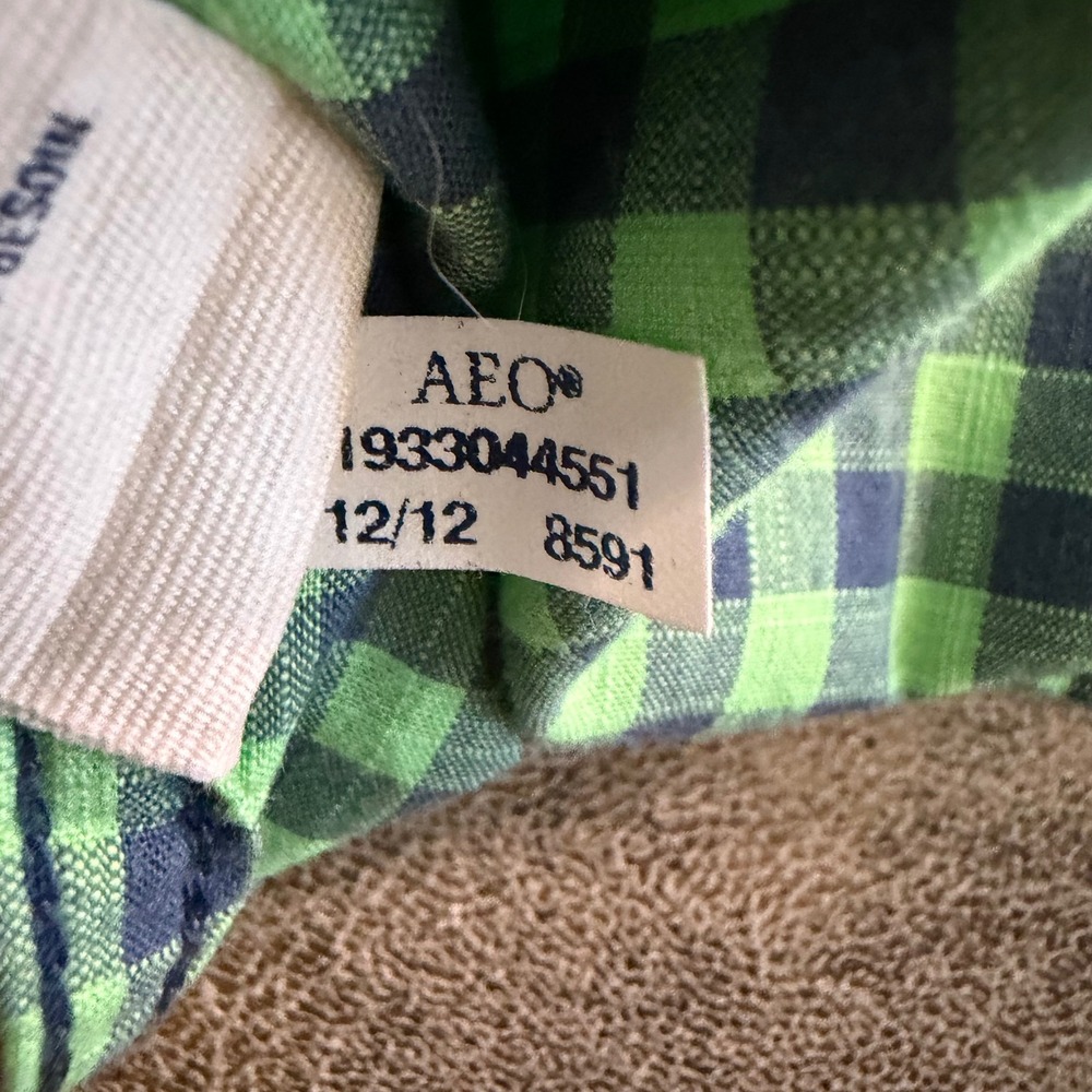 American Eagle Button Down Shirt Mens XXL Lime Green Gingham Western Pearl Snap - Picture 9 of 10